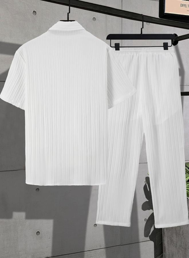 Take Two Men White Textured Shirt and Trousers Co-Ords - Image 1